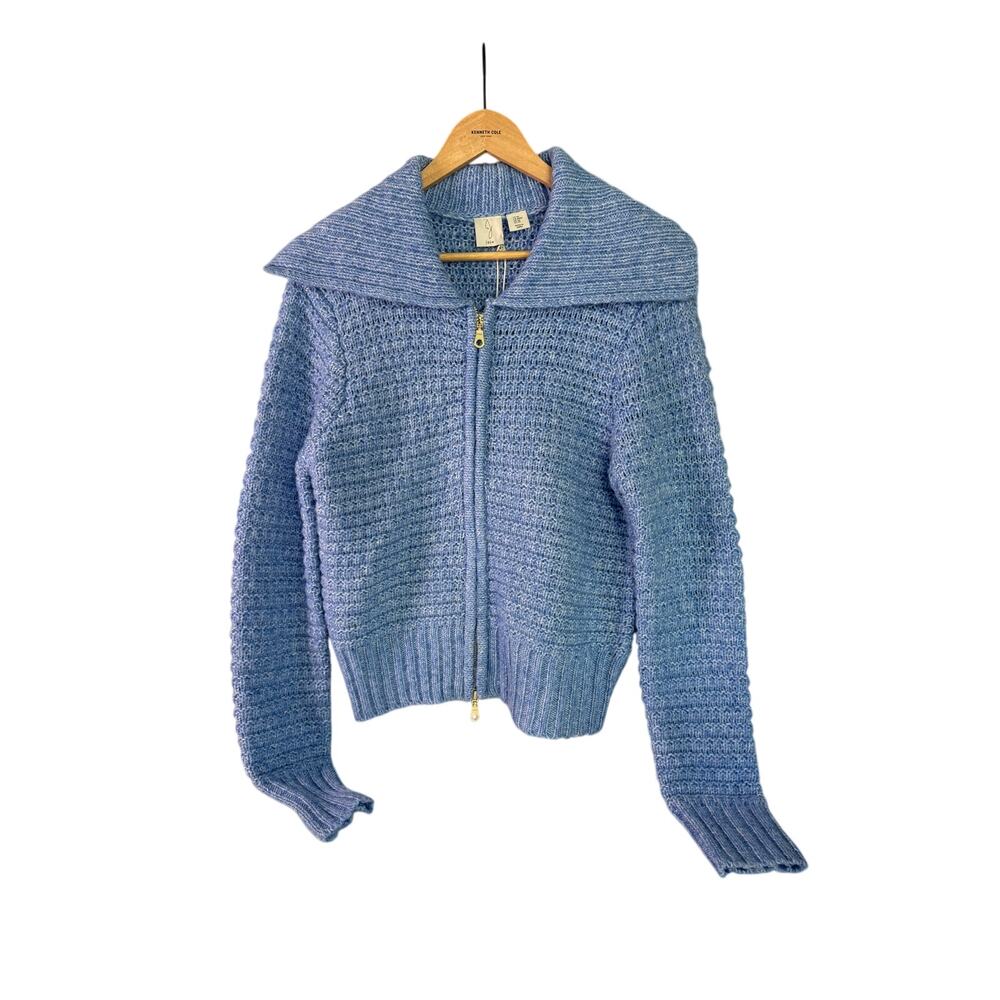 Joie Light Blue Chunky-Knit Full Zip Cardigan Sweater with Collar, Women's L